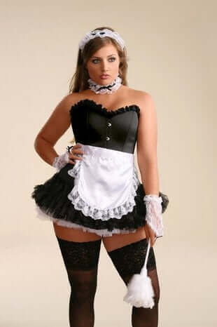 Sheer Lace French Maid Corset Set with Garter and Thong