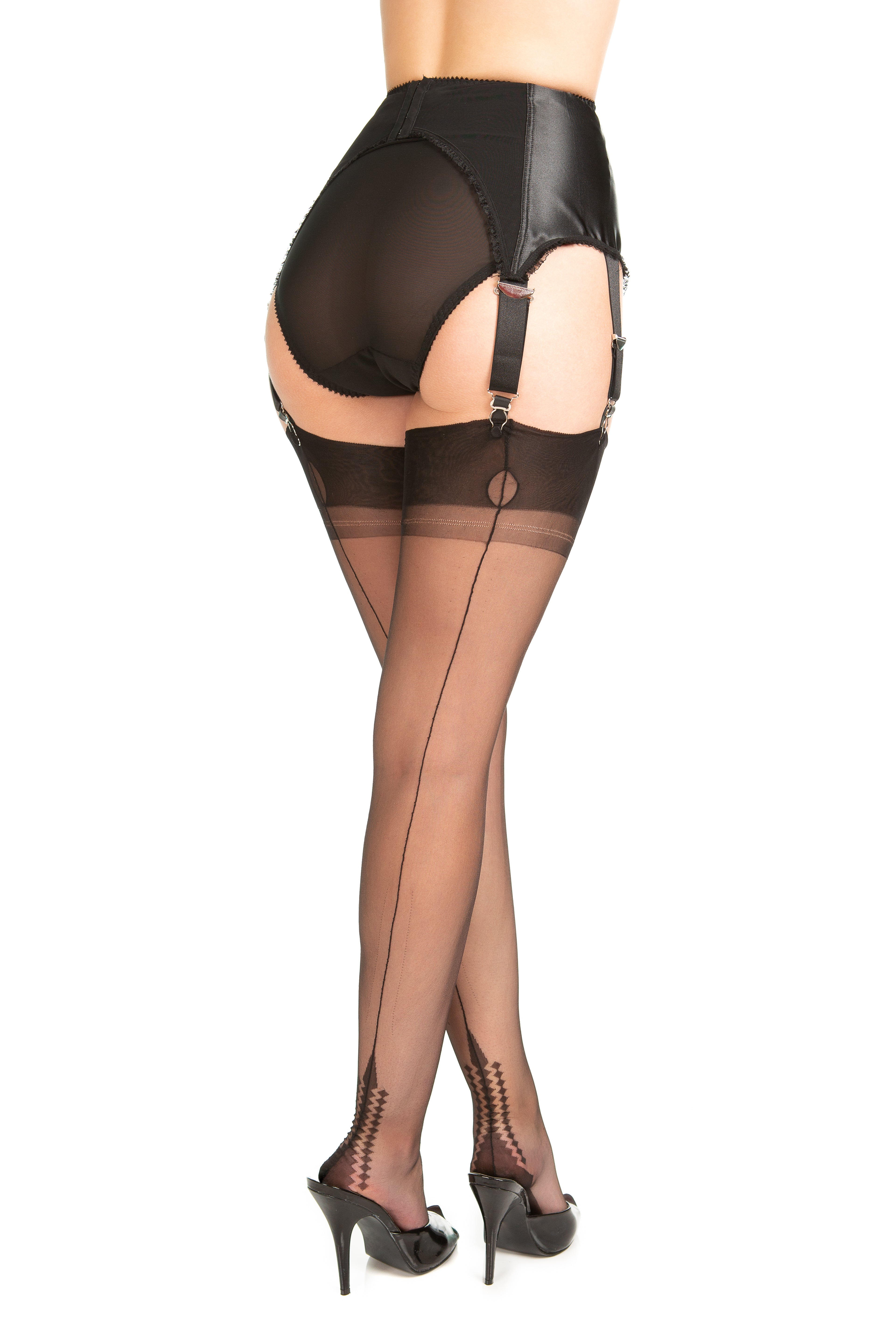 Memphis Heel Fully Fashioned Black Nylon Stockings