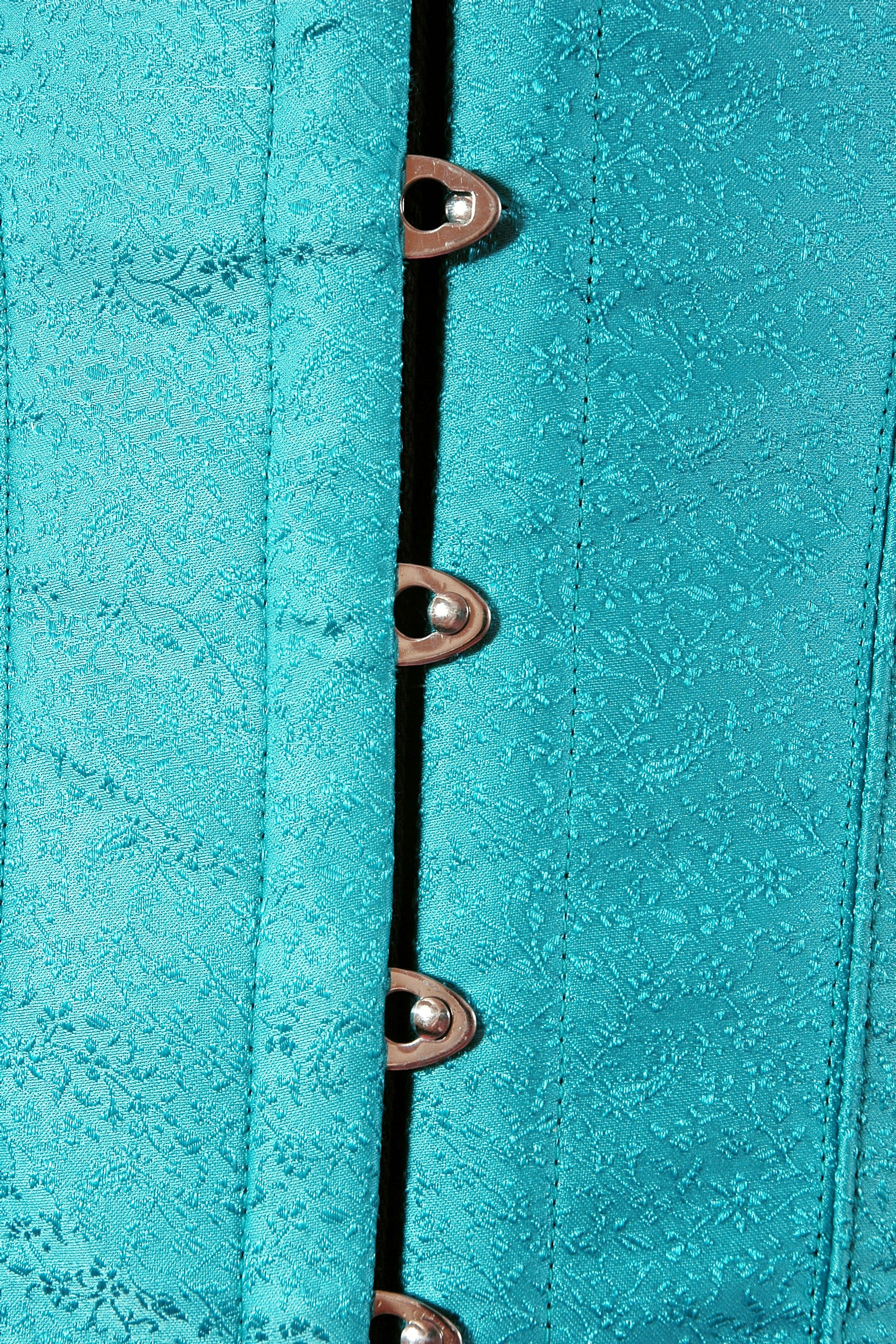 Plus Size Steel Boned Turquoise Jacquard Floral Cincher Corset
