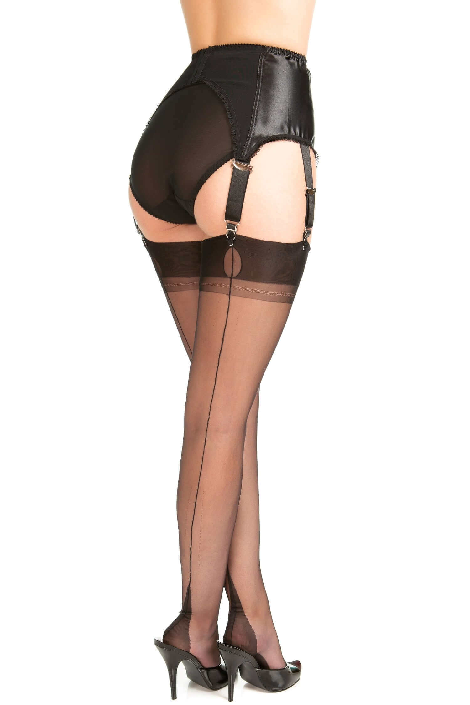 French Heel Fully Fashioned Black Nylon Stockings