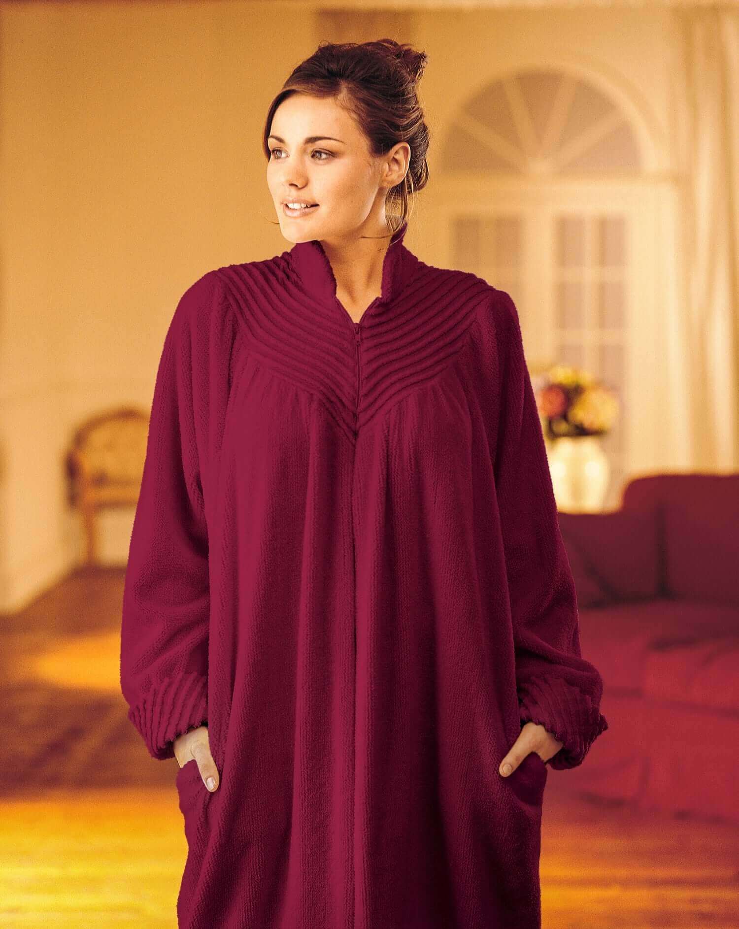 Soft Cotton Chenille Zip Robe In Loganberry – True Corset AU