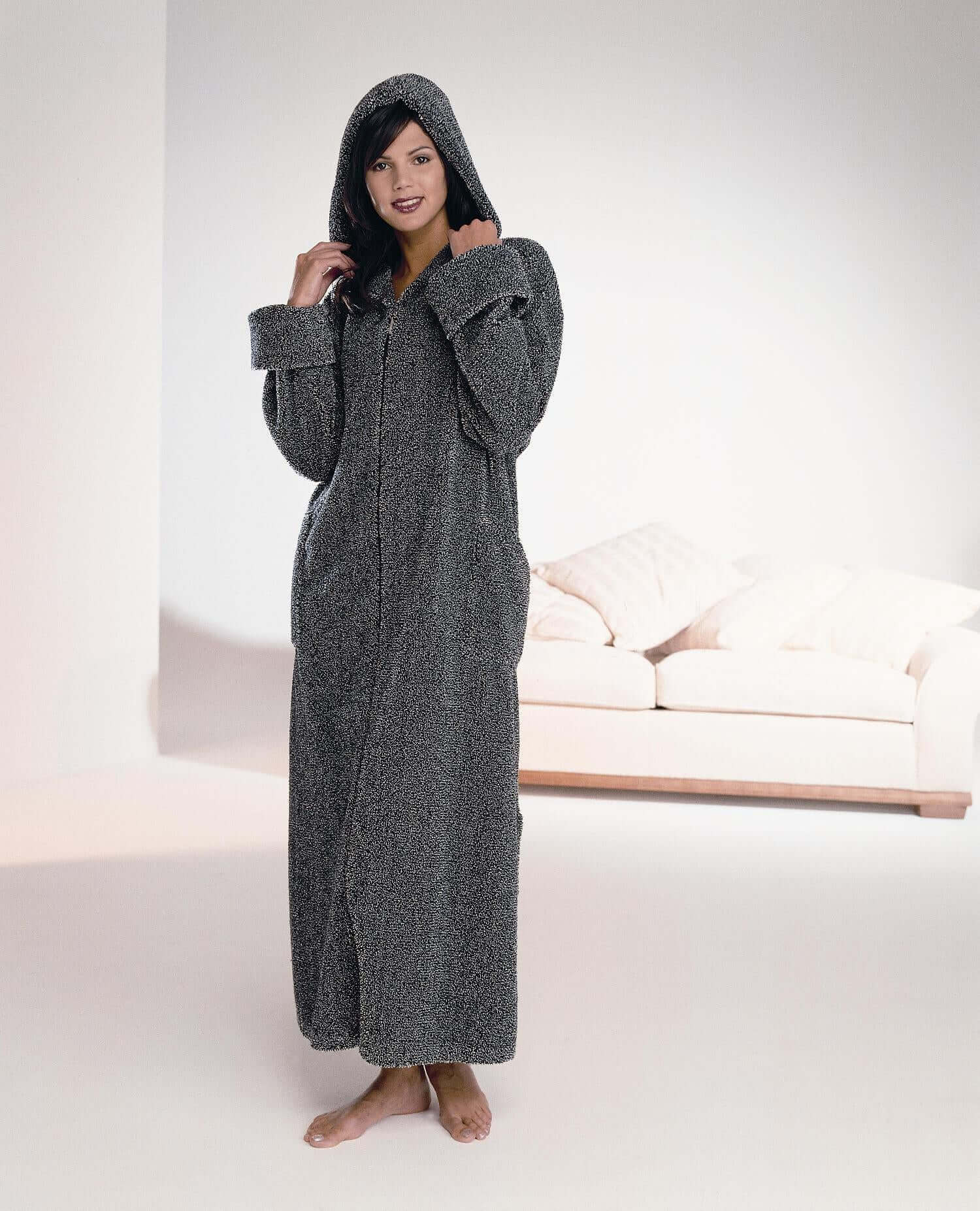 Zip Robe With Hood In Exclusive Speckle Cotton Chenille – True Corset AU
