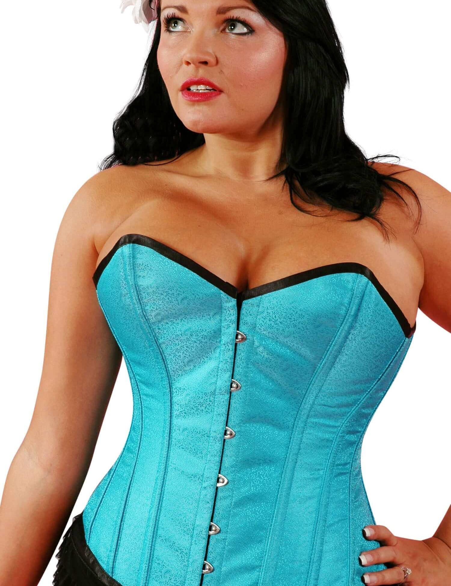 Playgirl Steel Boned Jacquard Floral Corset In Turquoise