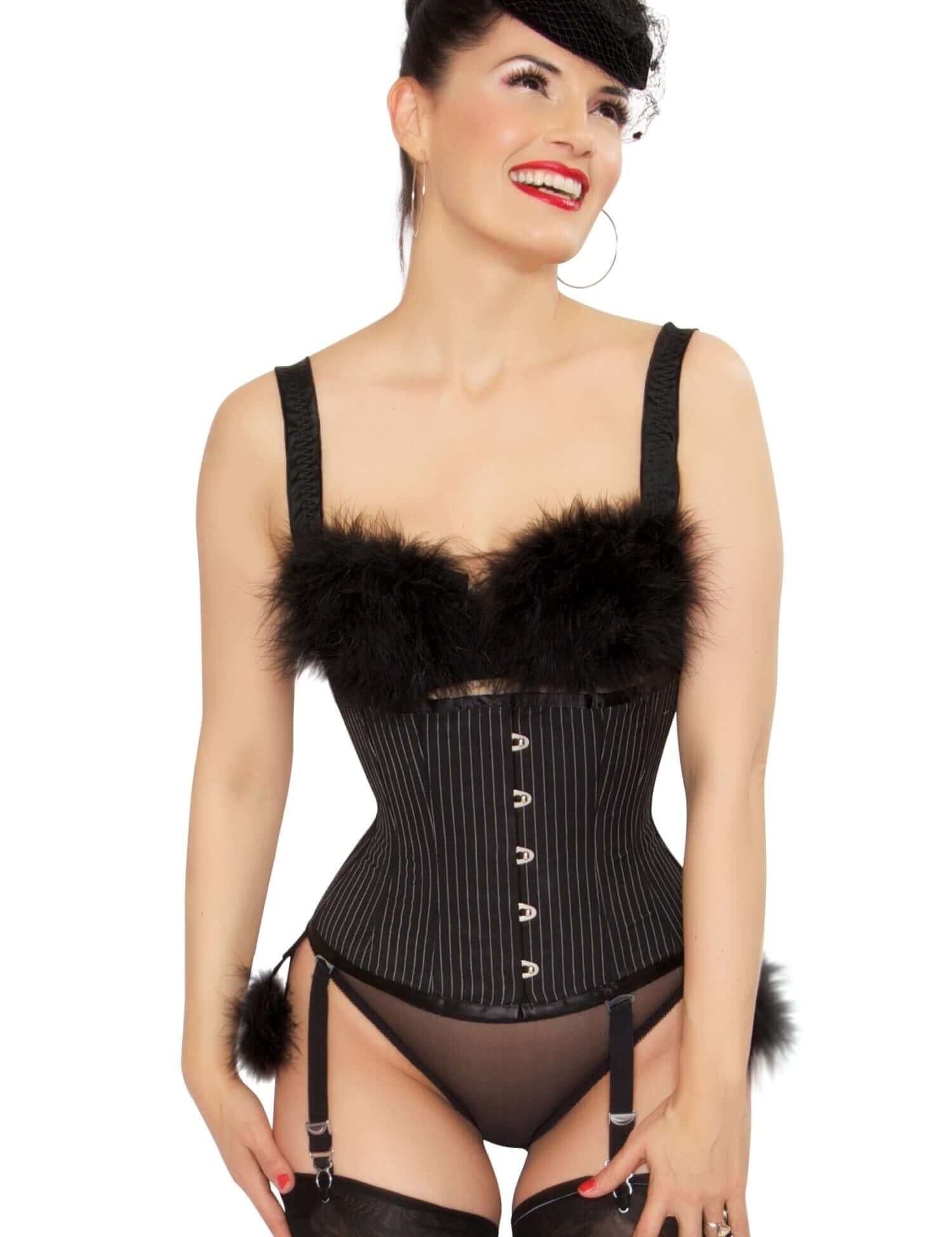 Playgirl Steel Boned Pinstripe Cincher Corset In Black