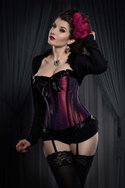Playgirl Plum & Black Steel Boned Corset With Ribbon