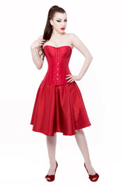 Red Tafetta Corset Dress With Long Corset