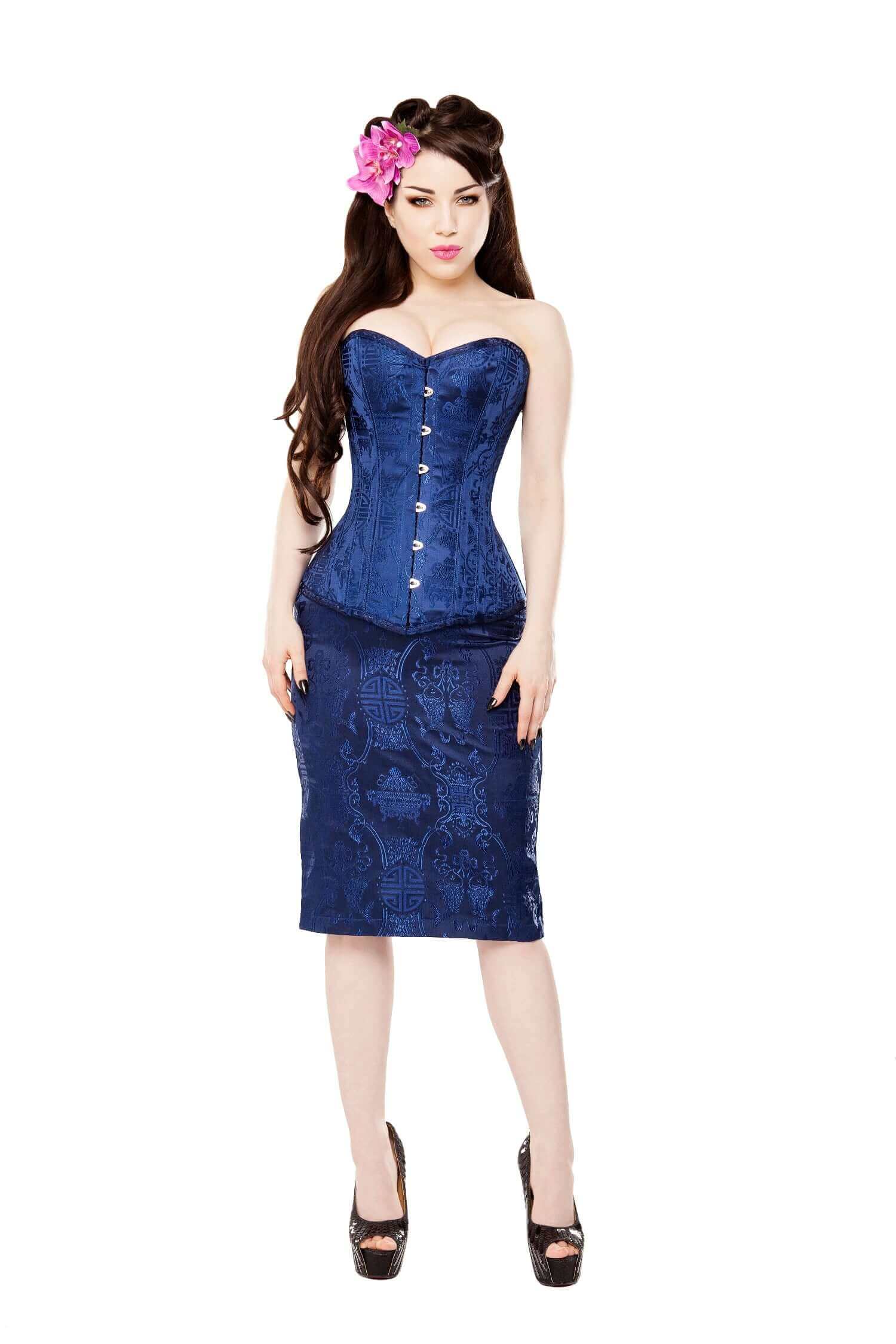 Royal Blue Brocade Corset & Blue Skirt
