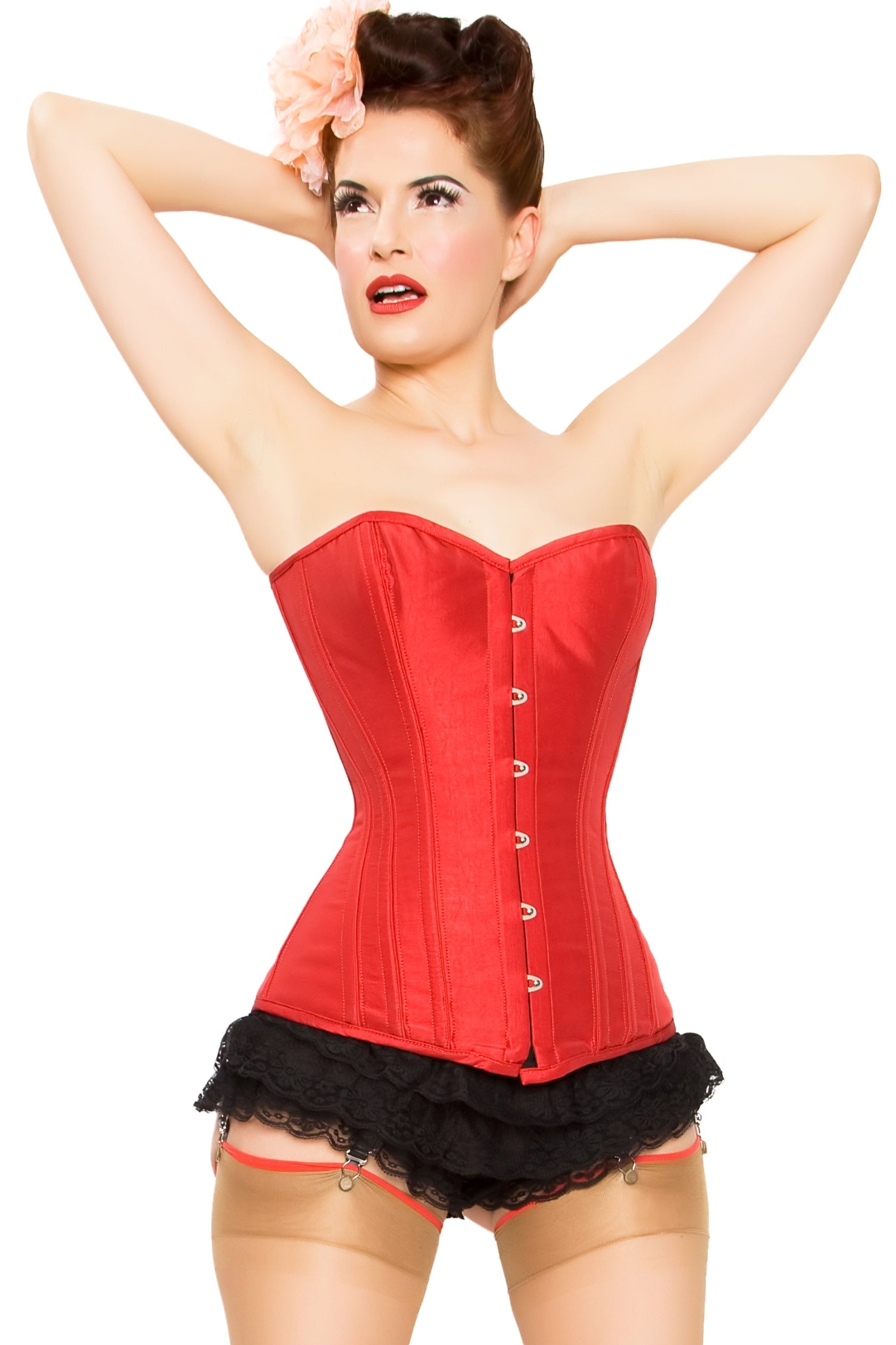 Red Tafetta Corset Dress With Long Corset
