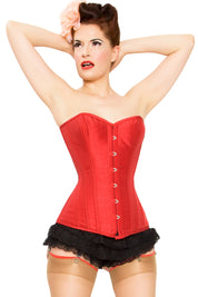 Red Tafetta Corset Dress With Long Corset