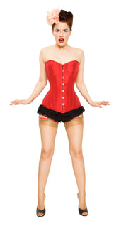 Red Tafetta Corset Dress With Long Corset