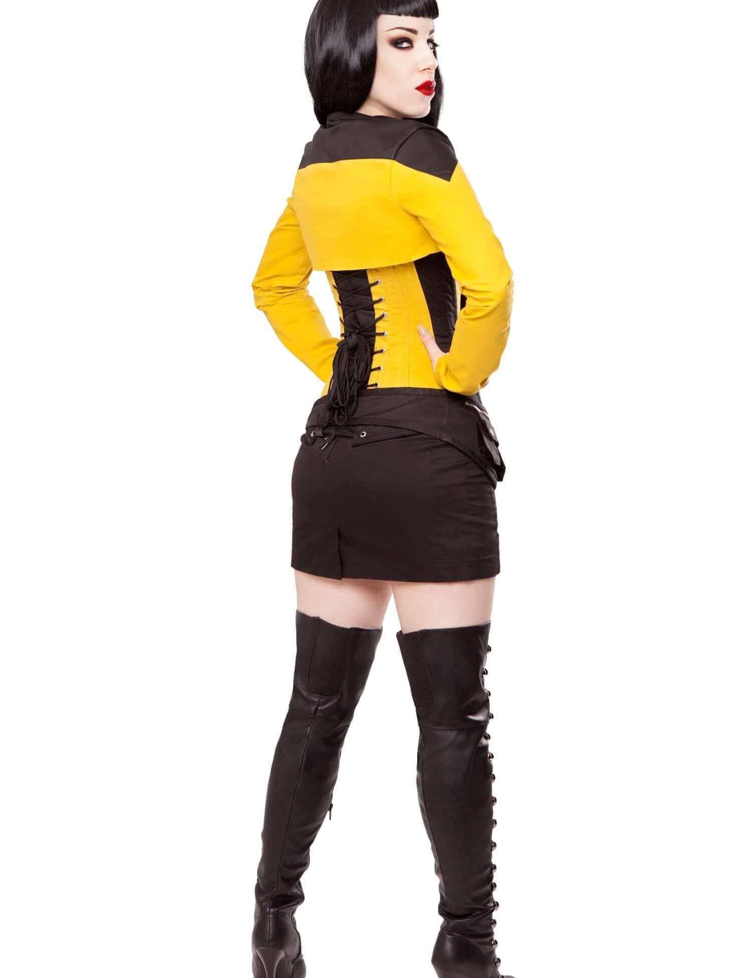Playgirl Long Overbust Black & Yellow Steel Boned Corset