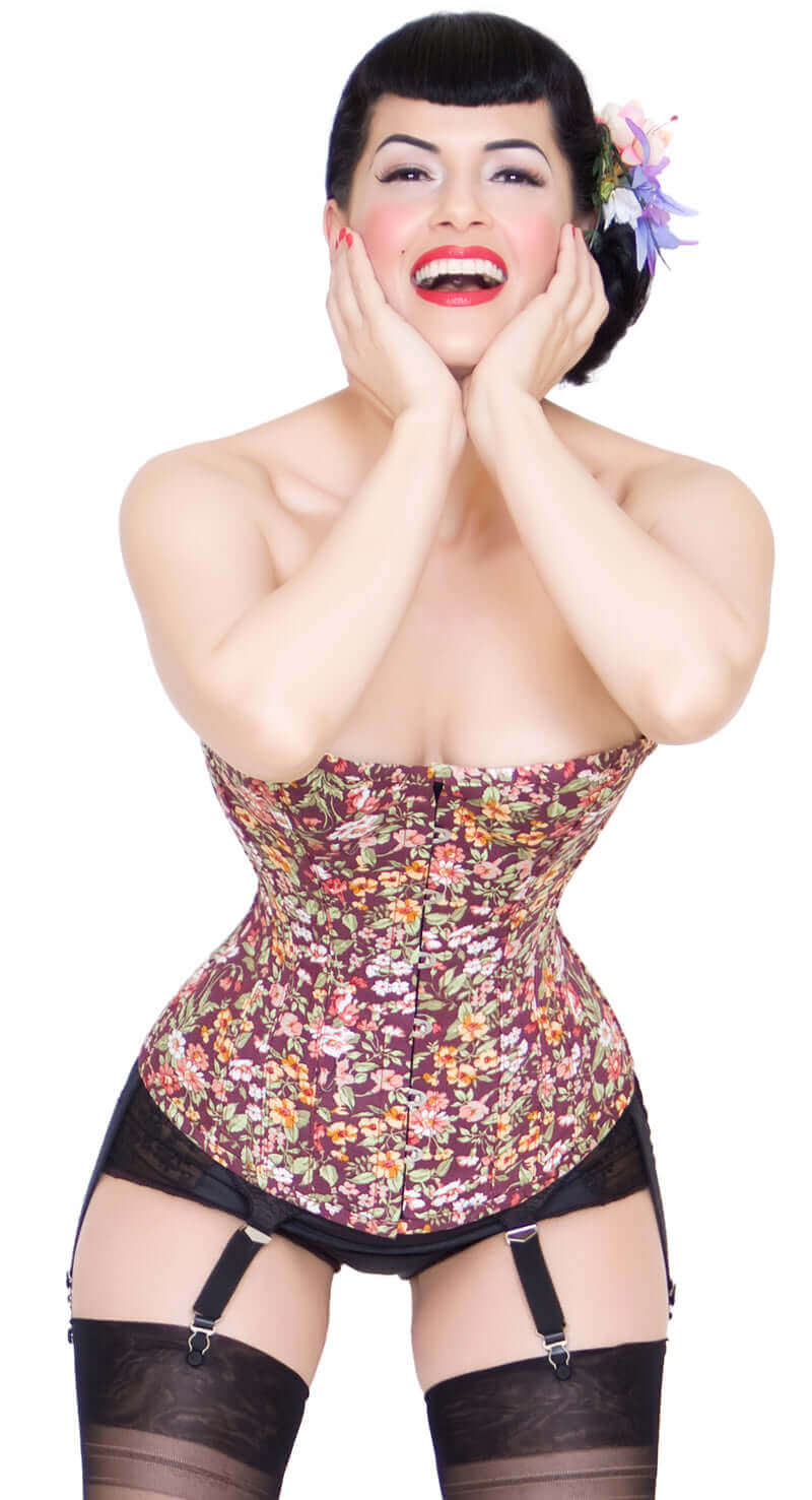 Playgirl Wine Floral Overbust Steel Boned Corset