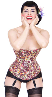 Playgirl Wine Floral Overbust Steel Boned Corset