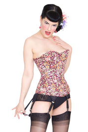 Playgirl Wine Floral Overbust Steel Boned Corset