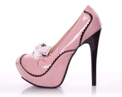 Playgirl Patent Rounded Toe Platform Pump In Pink With Black Contrast