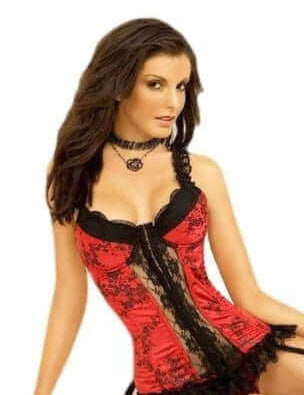 Starlet Red Basque With Black Embroidery & Lace